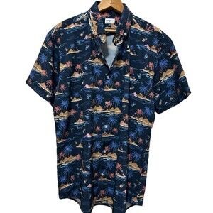 Buoy Boat Blue Men's Short Sleeve Button Shirt Hula Hawaiian Large